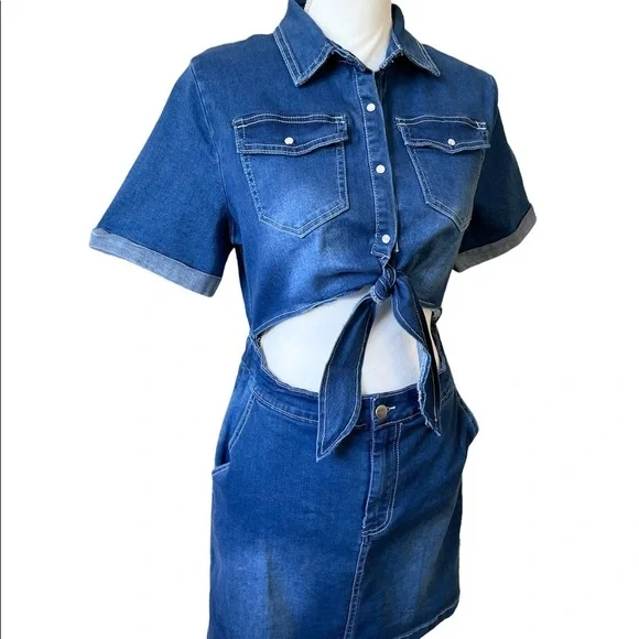 Windsor Blue Stretch Denim One-Piece Cut-Out Dress Women’s various sizes - Picture 3 of 16